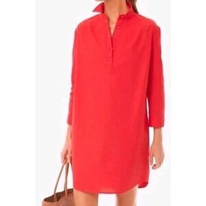 Pomander Place Tuckernuck Shirt Dress XS Red Poplin Button Front Casual Nautical